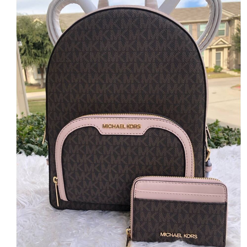 Michael Kors Backpack Bag Jaycee Md & Jet Set Trvl Medium Zip Around Card Case